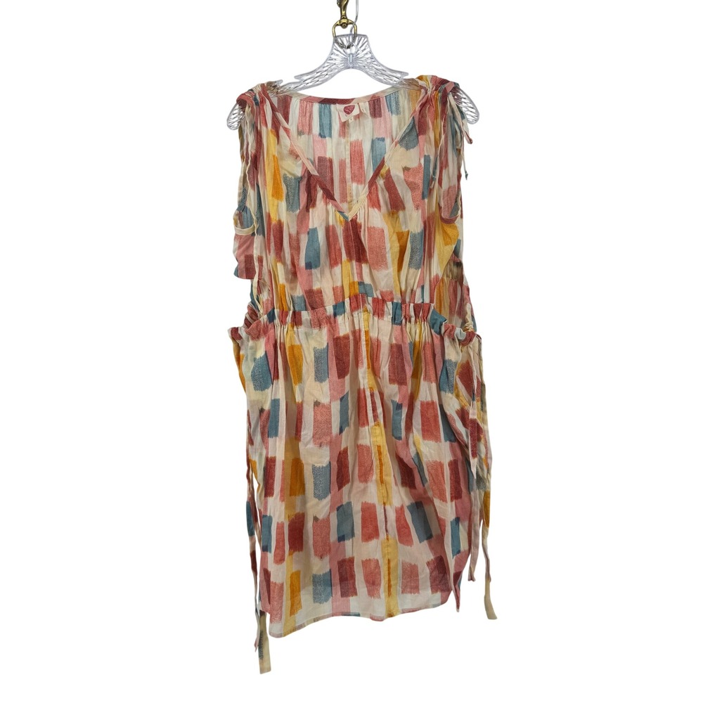 Anthropologie Lilka Dress Cotton Gauze Block Print S Multicolor Boho Tie ie Side
